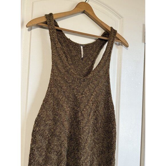 Free People Chevron Sweater Tank‎ Size M Brown Knit Cotton Relaxed Slouchy Boho - Picture 10 of 12